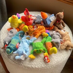 Colorful Teenie Beanie Baby Plush Toy Collection. Mini beanie babies. 14 pieces.
